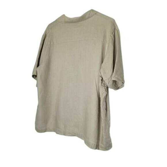 Marsh Landing Beige Linen Button-Up Shirt With Short Sleeves - Picture 2 of 13